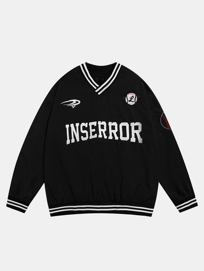 Herren V-Ausschnitt Baseball Sweatshirt – Oversized Fit Sportswear - Schwarz