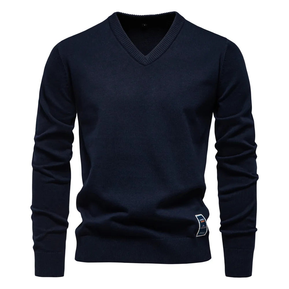 Herren V-Ausschnitt Pullover in marineblau, klassische Eleganz