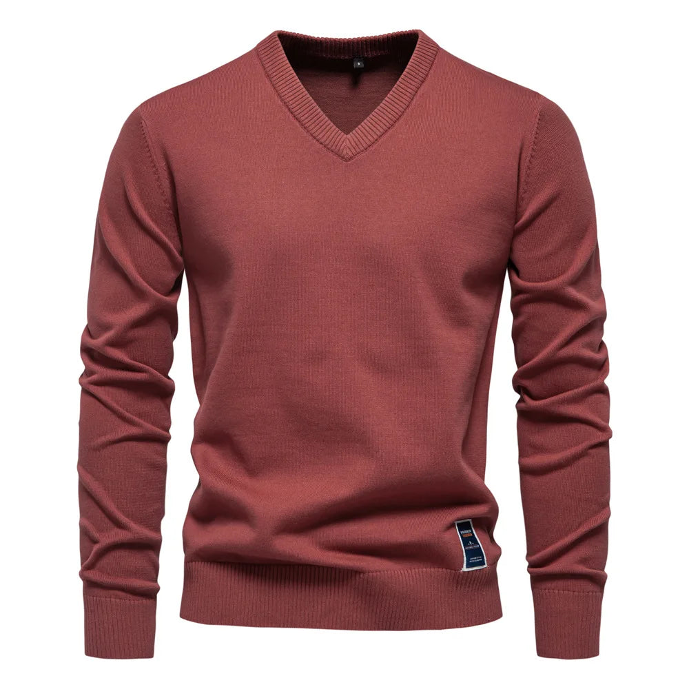 Herren V-Ausschnitt Pullover in rot, klassische Eleganz