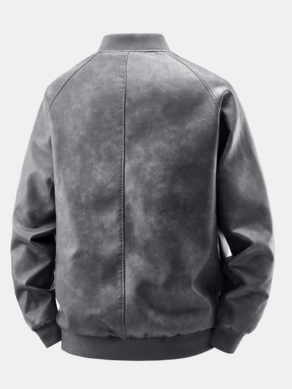 Herren Vintage Washed Kunstleder Bomberjacke - Entspannte Passform