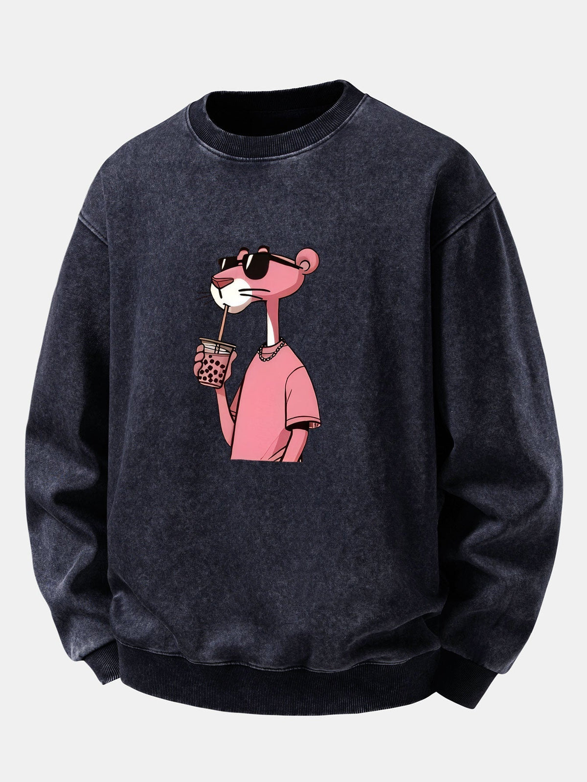 Herren Vintage Washed Sweatshirt mit Pink Panther Grafik – Relaxed Fit - Marineblau