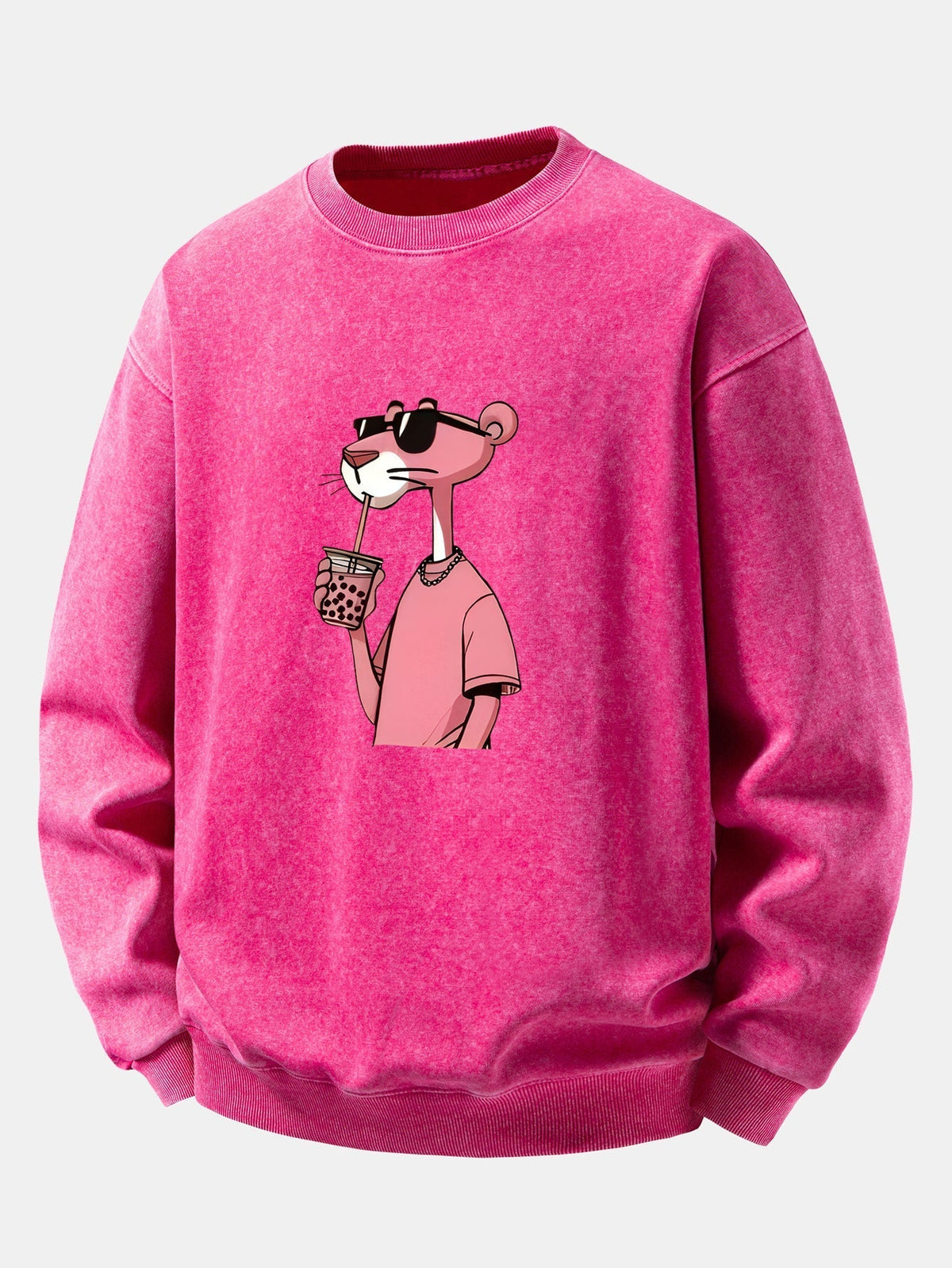 Herren Vintage Washed Sweatshirt mit Pink Panther Grafik – Relaxed Fit - Rosa