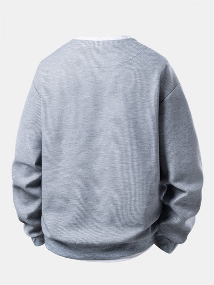 Herren Waffel-Struktur Sweatshirt - Entspannte Passform mit Kontrastkr