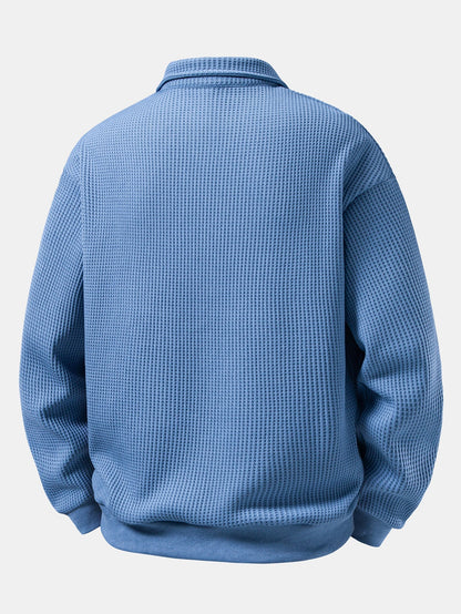 Herren Waffelpiqué Poloshirt mit Knopfkragen – Relaxed Fit Langarm