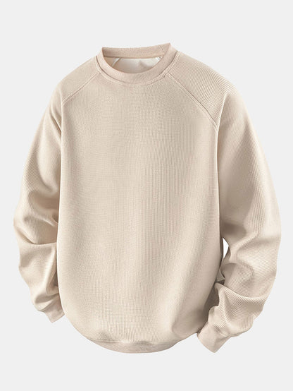 Herren Waffelpiqué Sweatshirt in beige, Entspannte Passform Raglanärmel