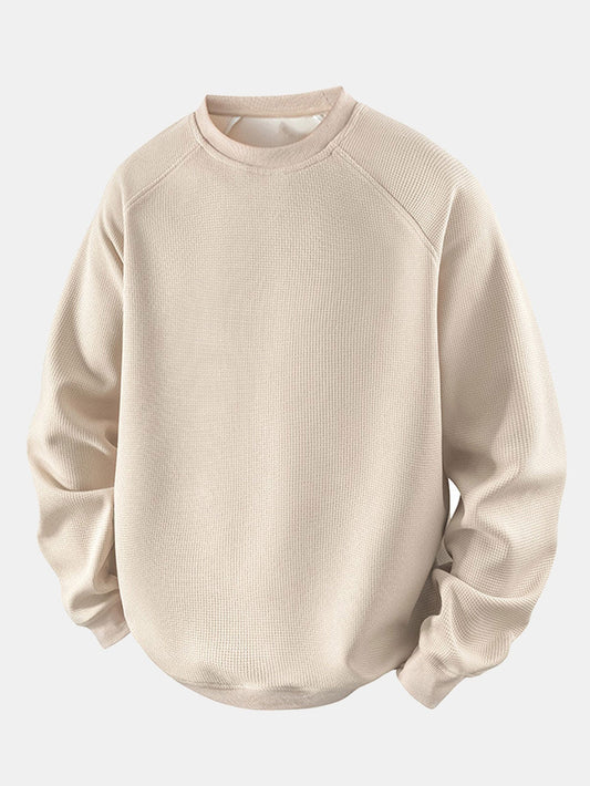 Herren Waffelpiqué Sweatshirt in beige, Entspannte Passform Raglanärmel
