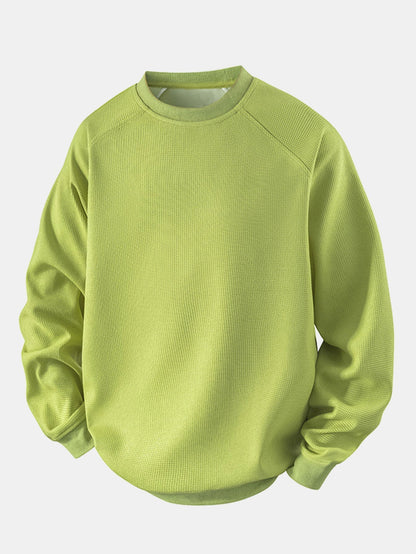 Herren Waffelpiqué Sweatshirt in hellgrün, Entspannte Passform Raglanärmel