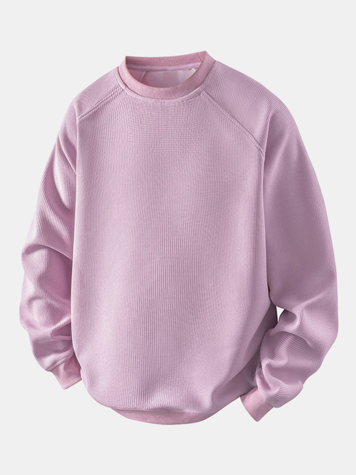 Herren Waffelpiqué Sweatshirt in hellrosa, Entspannte Passform Raglanärmel