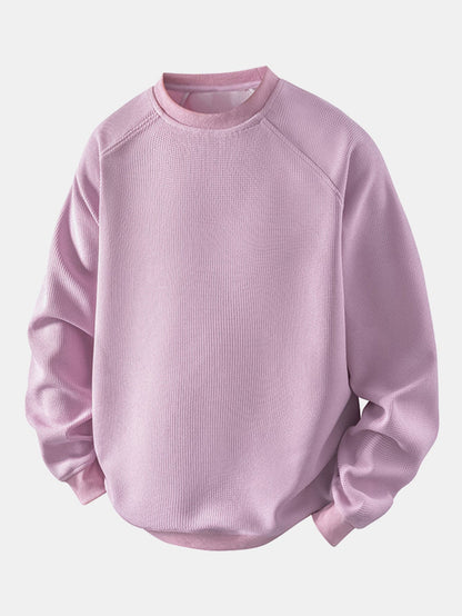 Herren Waffelpiqué Sweatshirt in hellrosa, Entspannte Passform Raglanärmel