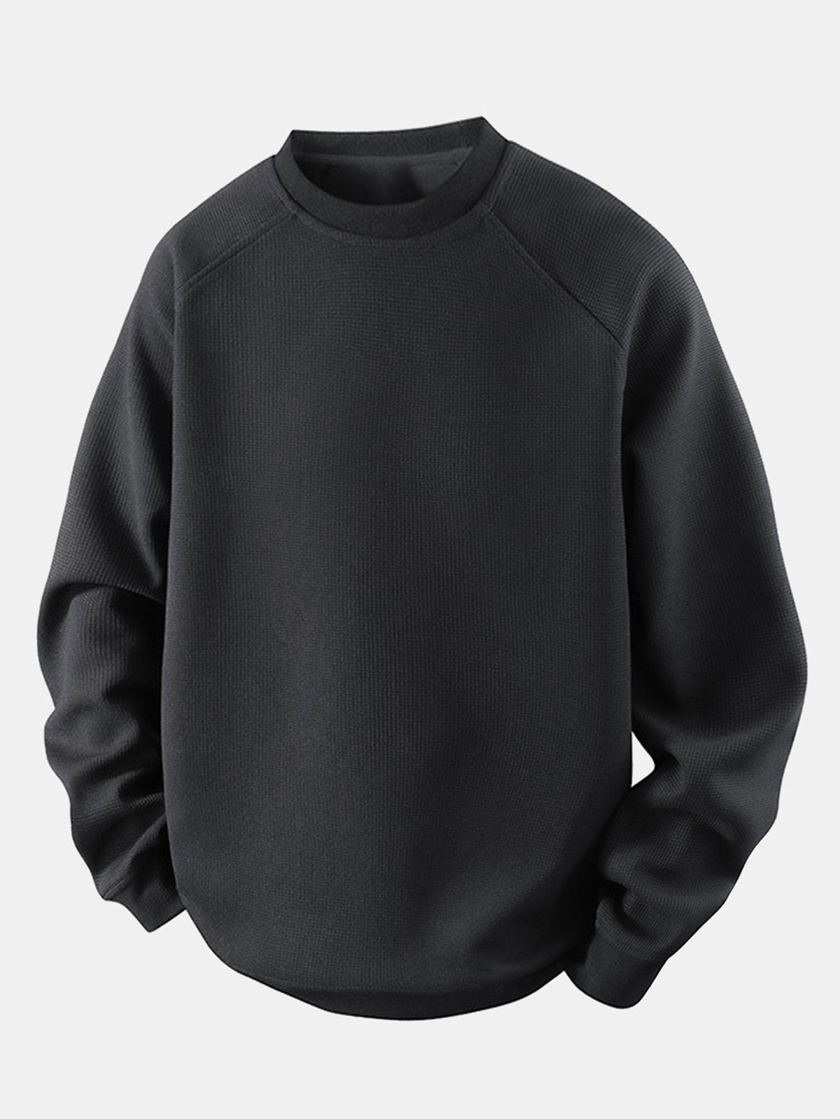 Herren Waffelpiqué Sweatshirt in schwarz, Entspannte Passform Raglanärmel