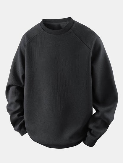 Herren Waffelpiqué Sweatshirt in schwarz, Entspannte Passform Raglanärmel