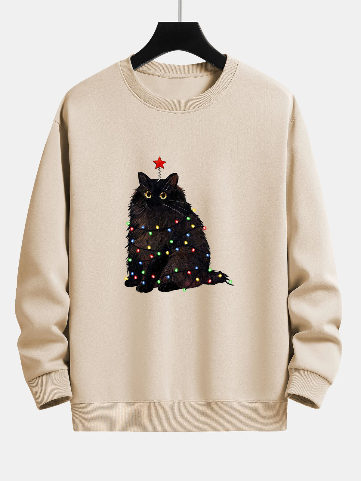 Herren Weihnachtskatzen-Sweatshirt – Entspannte Passform mit Festliche - Beige