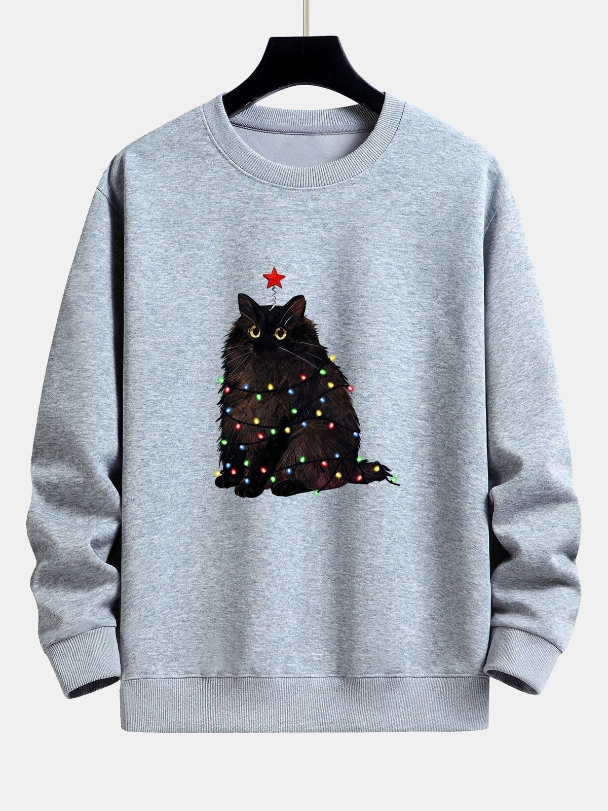 Herren Weihnachtskatzen-Sweatshirt – Entspannte Passform mit Festliche - Grau