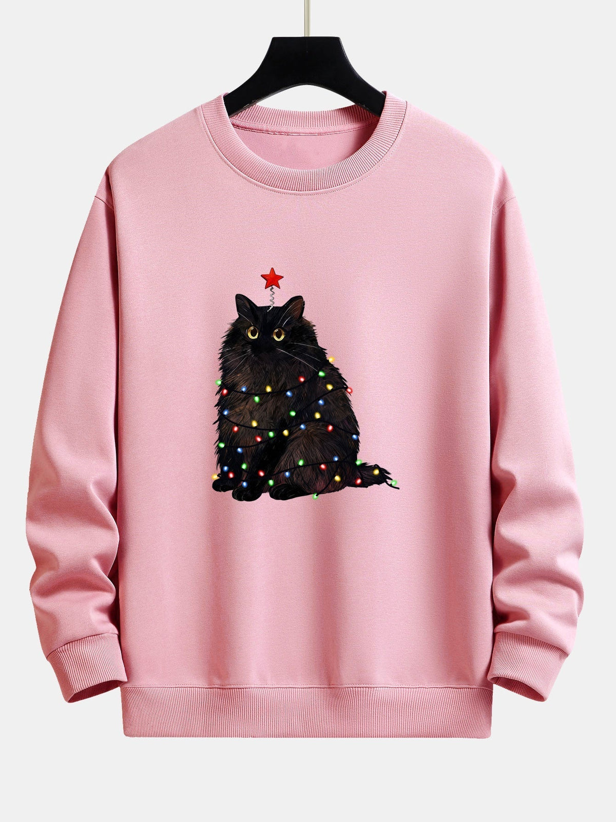 Herren Weihnachtskatzen-Sweatshirt – Entspannte Passform mit Festliche - Hellrosa