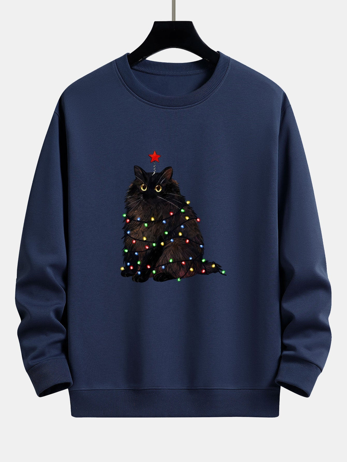Herren Weihnachtskatzen-Sweatshirt – Entspannte Passform mit Festliche - Marineblau