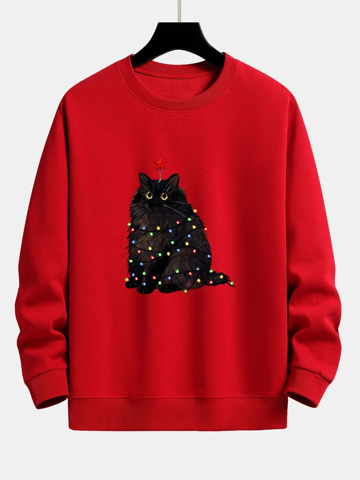 Herren Weihnachtskatzen-Sweatshirt – Entspannte Passform mit Festliche - Rot