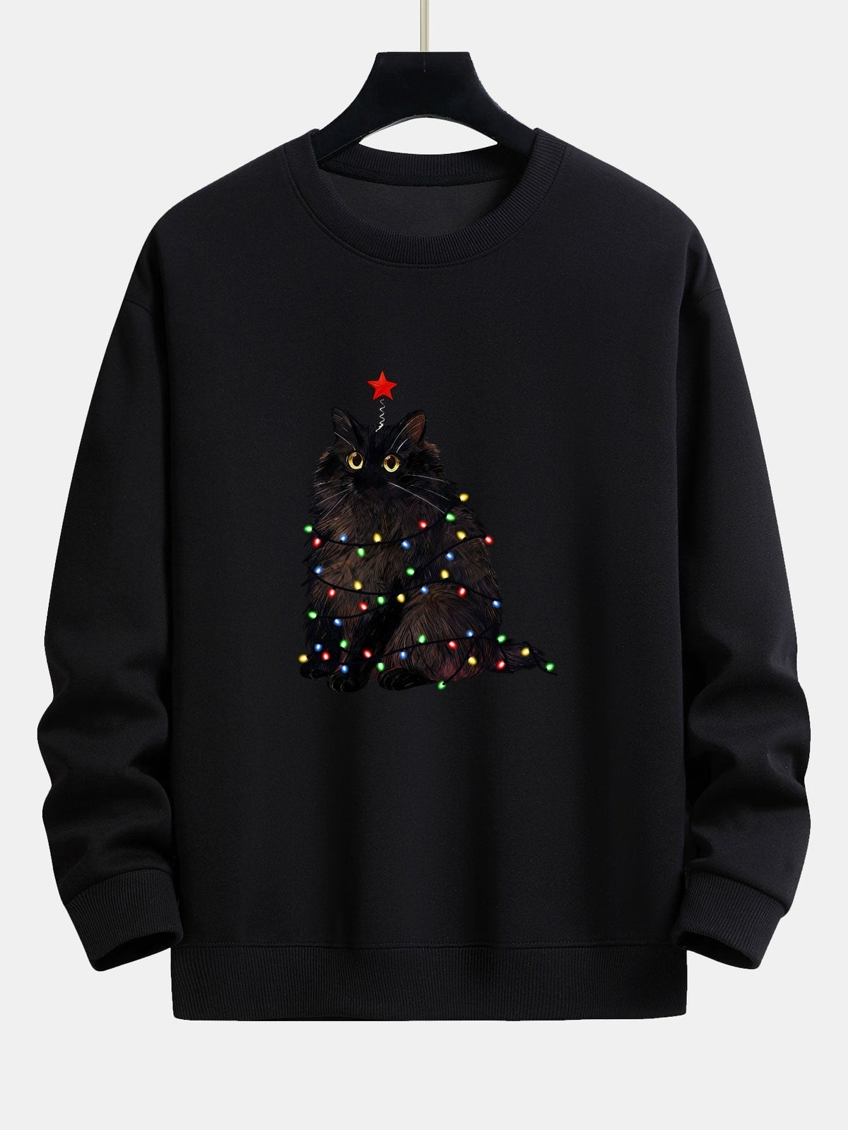 Herren Weihnachtskatzen-Sweatshirt – Entspannte Passform mit Festliche - Schwarz