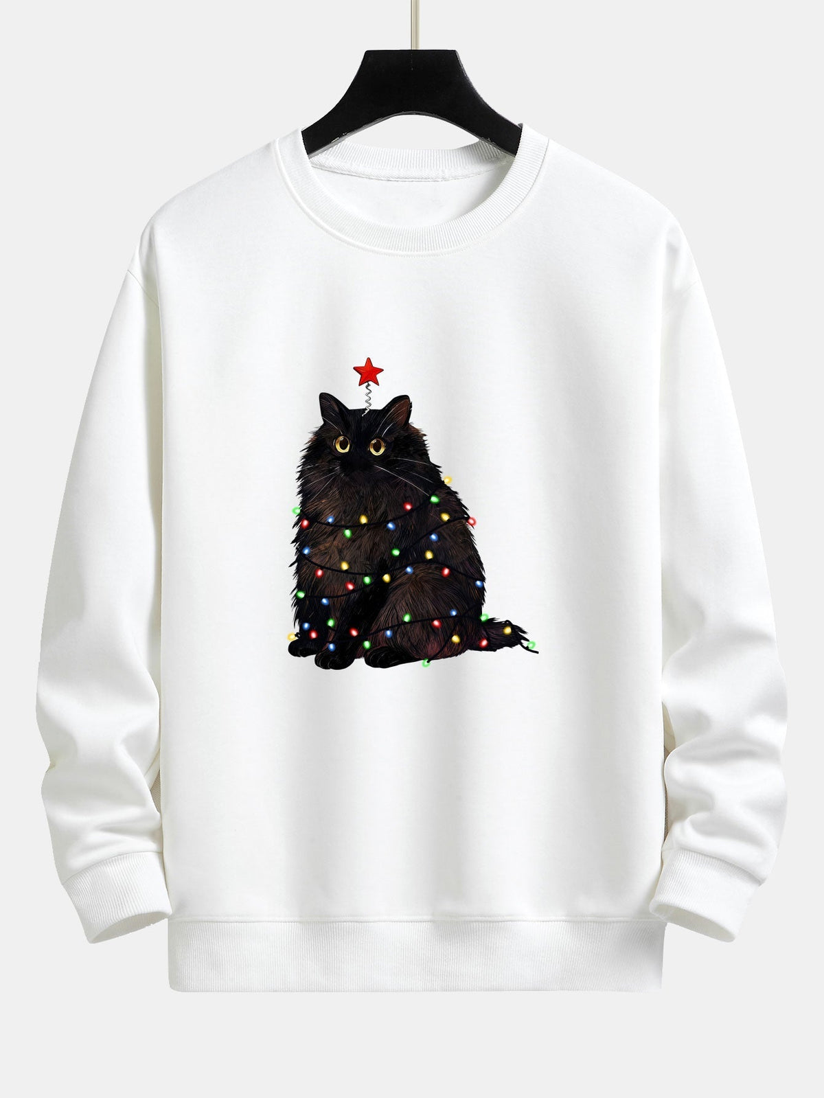 Herren Weihnachtskatzen-Sweatshirt – Entspannte Passform mit Festliche - Weiß