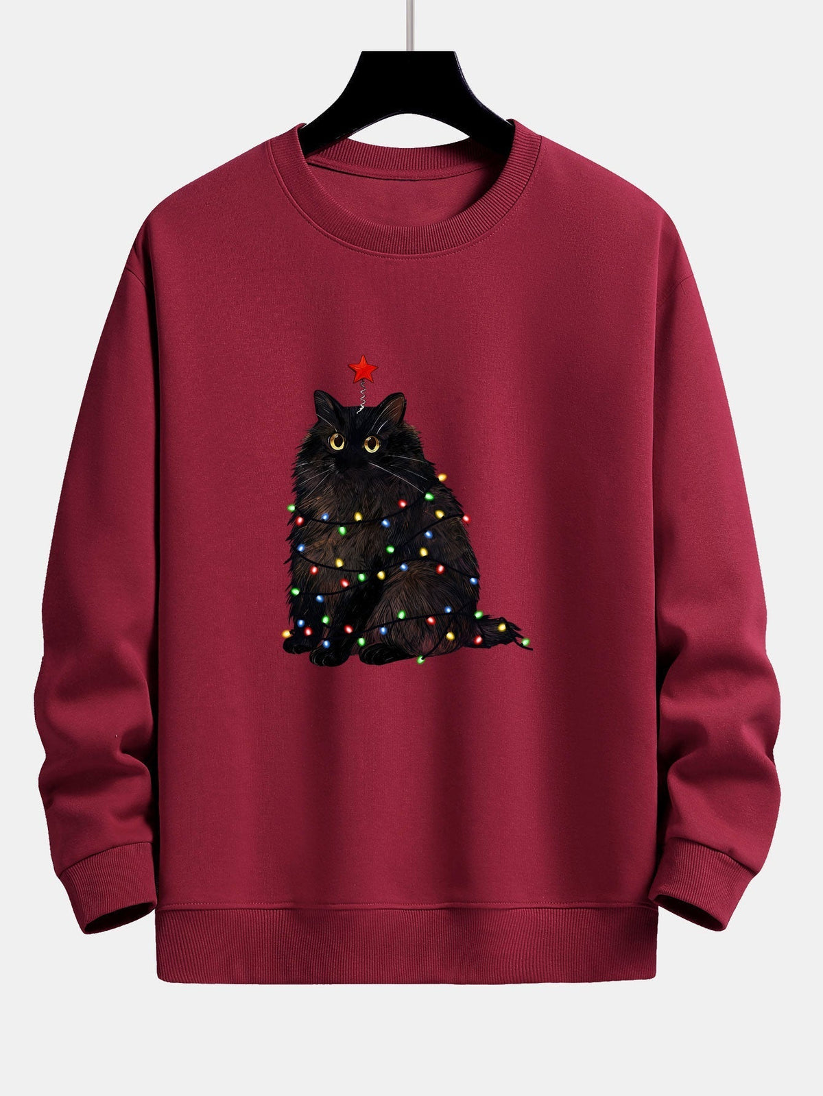 Herren Weihnachtskatzen-Sweatshirt – Entspannte Passform mit Festliche - Weinrot