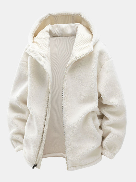 Herren Wendejacke Cord Kapuze Teddyfleece – Relaxed Fit - Creme