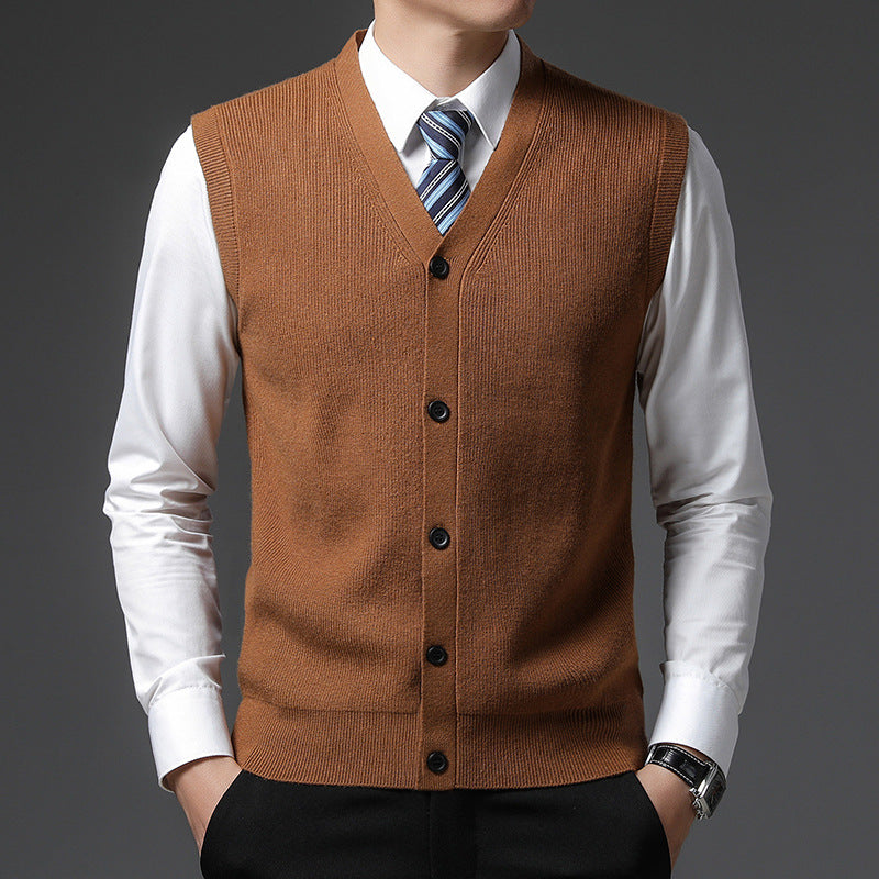 Herren Weste Slim Fit in braun, V-Ausschnitt Knopfverschluss