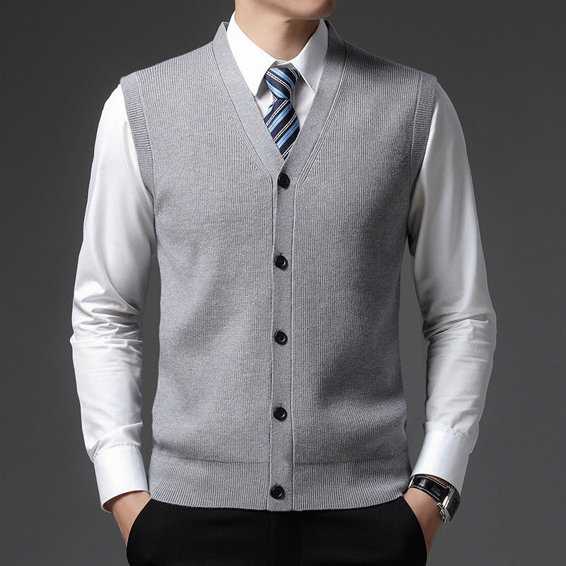 Herren Weste Slim Fit in grau, V-Ausschnitt Knopfverschluss