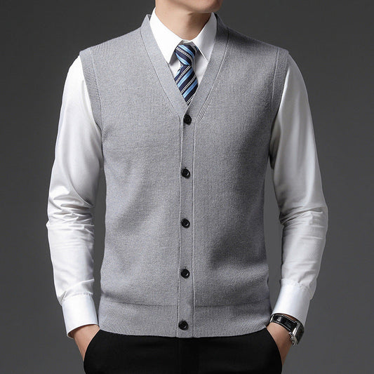 Herren Weste Slim Fit in grau, V-Ausschnitt Knopfverschluss