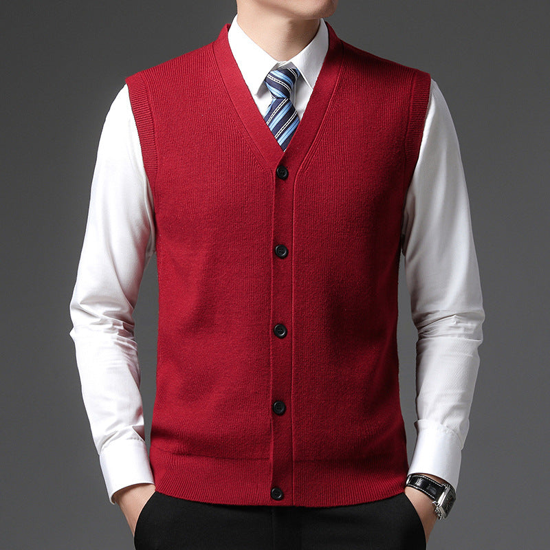 Herren Weste Slim Fit in rot, V-Ausschnitt Knopfverschluss