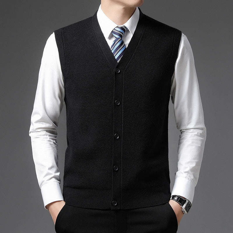 Herren Weste Slim Fit in schwarz, V-Ausschnitt Knopfverschluss