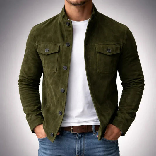 Herren Wildleder Jacke mit Brusttaschen - Klassischer Schnitt - Grün
