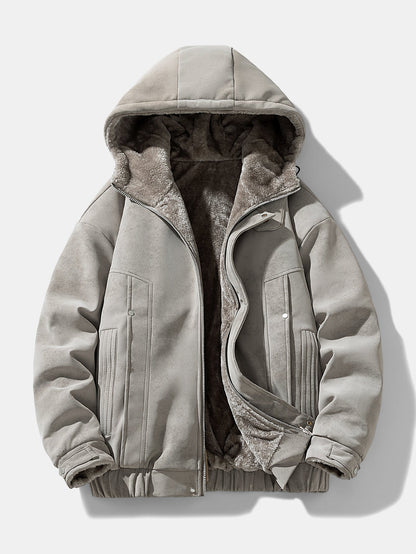 Herren Wildleder-Kapuzenjacke mit Teddy-Fleece – Entspannte Passform - Grau
