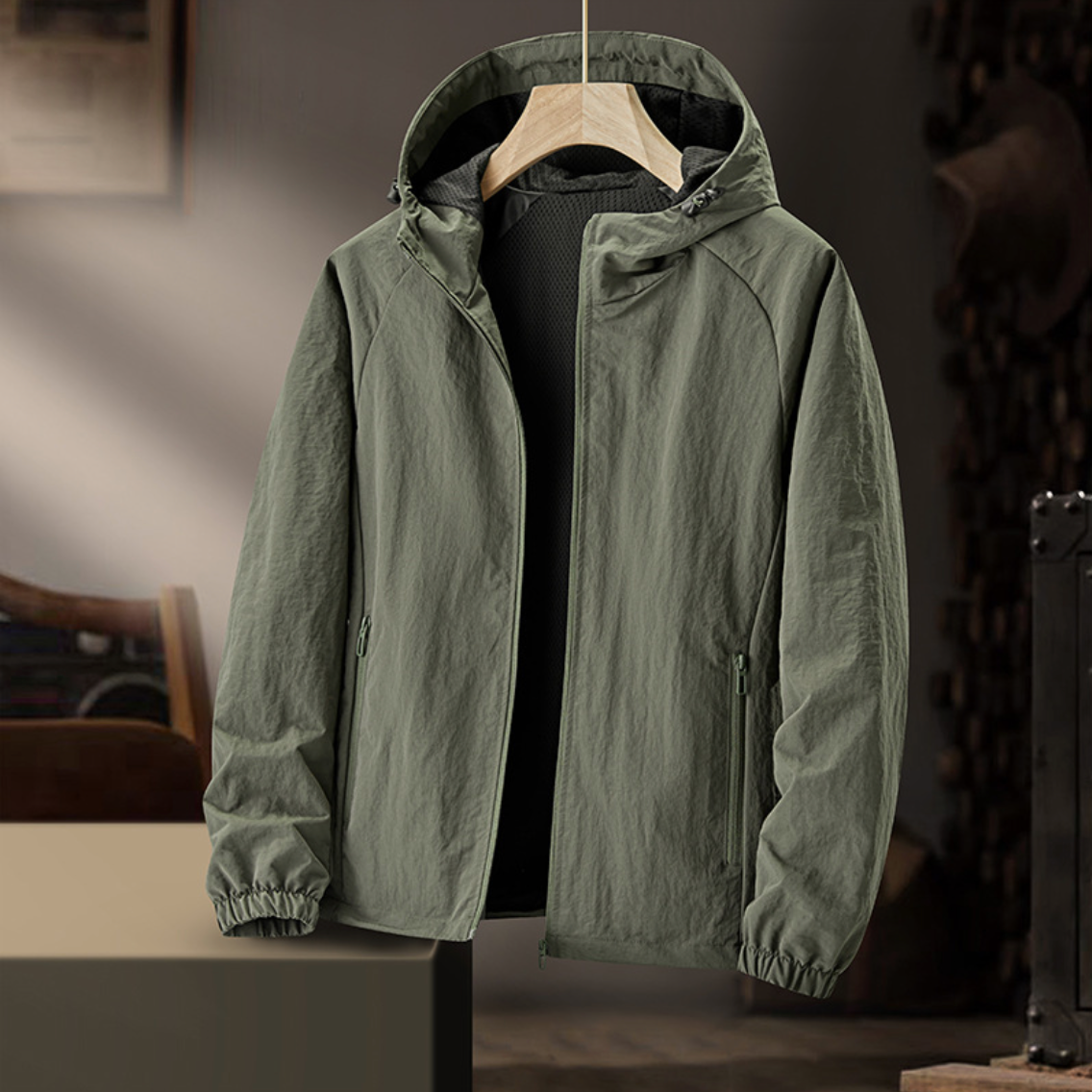 Herren Windjacke Urban Explorer - Leicht & Wasserabweisend - Armeegrün