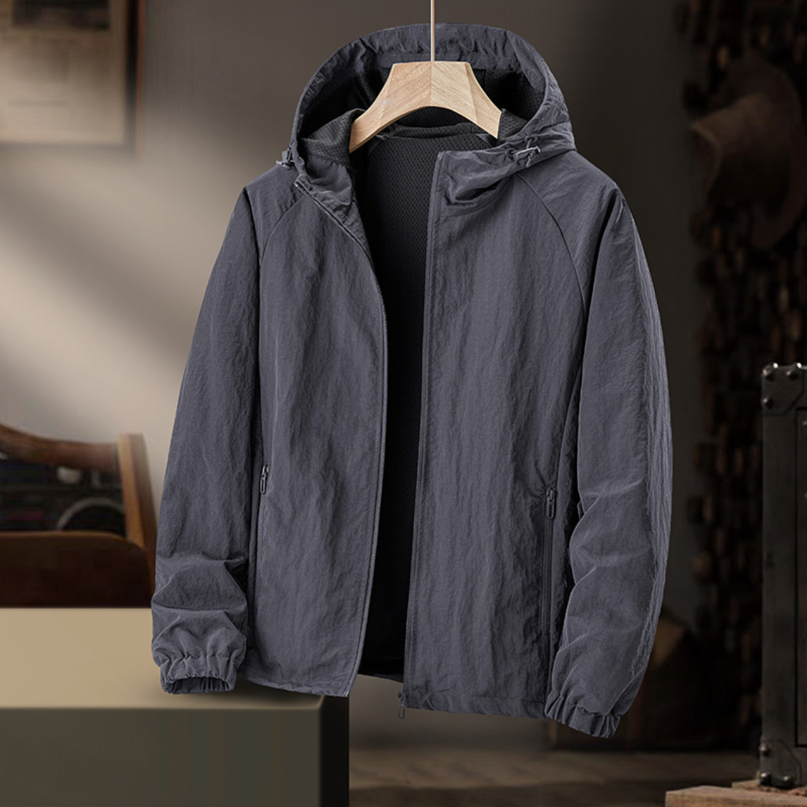 Herren Windjacke Urban Explorer - Leicht & Wasserabweisend - Dunkelgrau