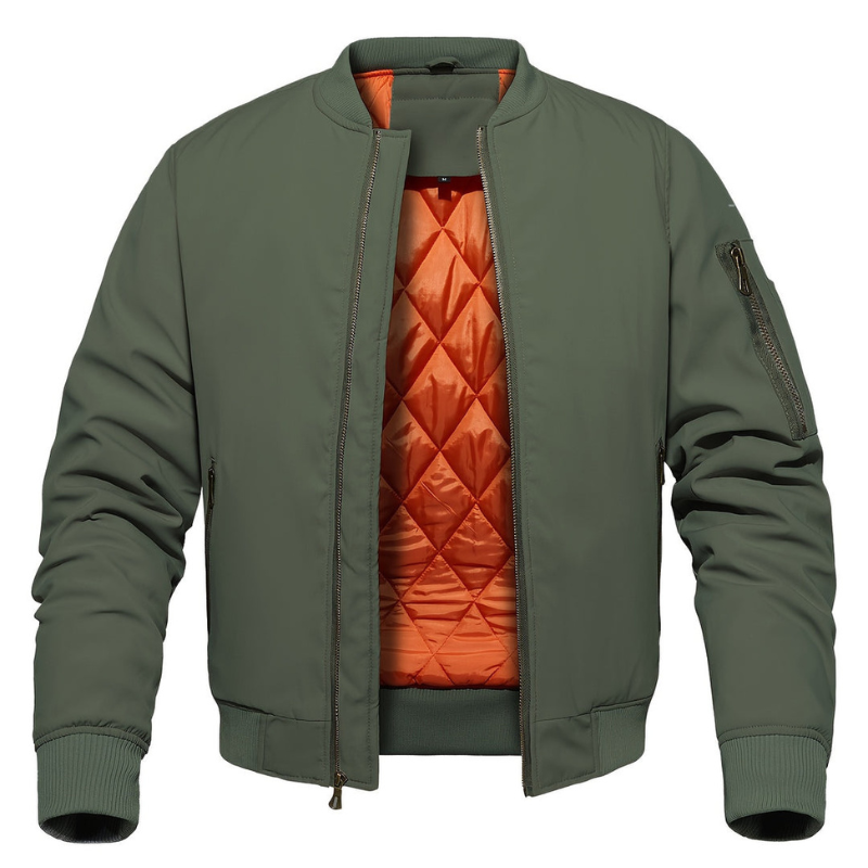Herren Winterjacke Bomber mit Stehkragen - Klassisch & Warm - Olivgrün