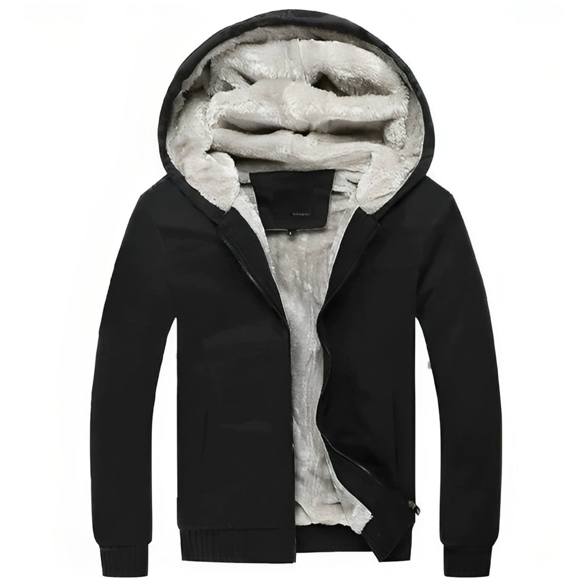 Herren Winterjacke mit Kapuze - Flauschige Übergangsjacke - Schwarz