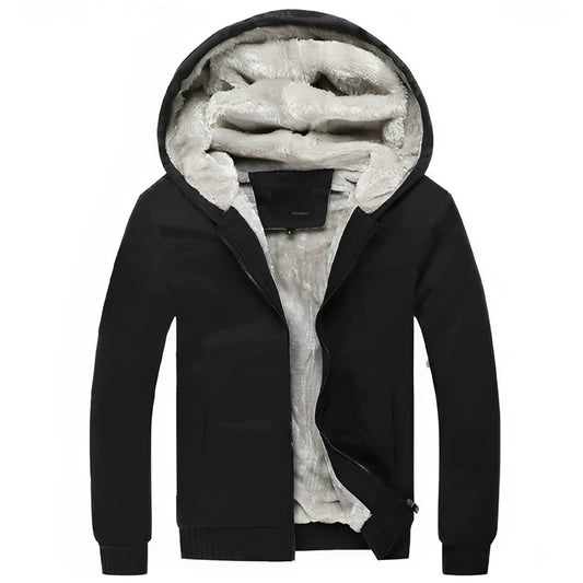 Herren Winterjacke mit Kapuze - Flauschige Übergangsjacke - Schwarz
