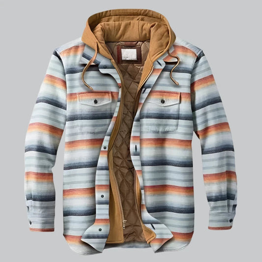 Herren Winterjacke mit Kapuze & Karomuster - Gesteppt - Meeresblau