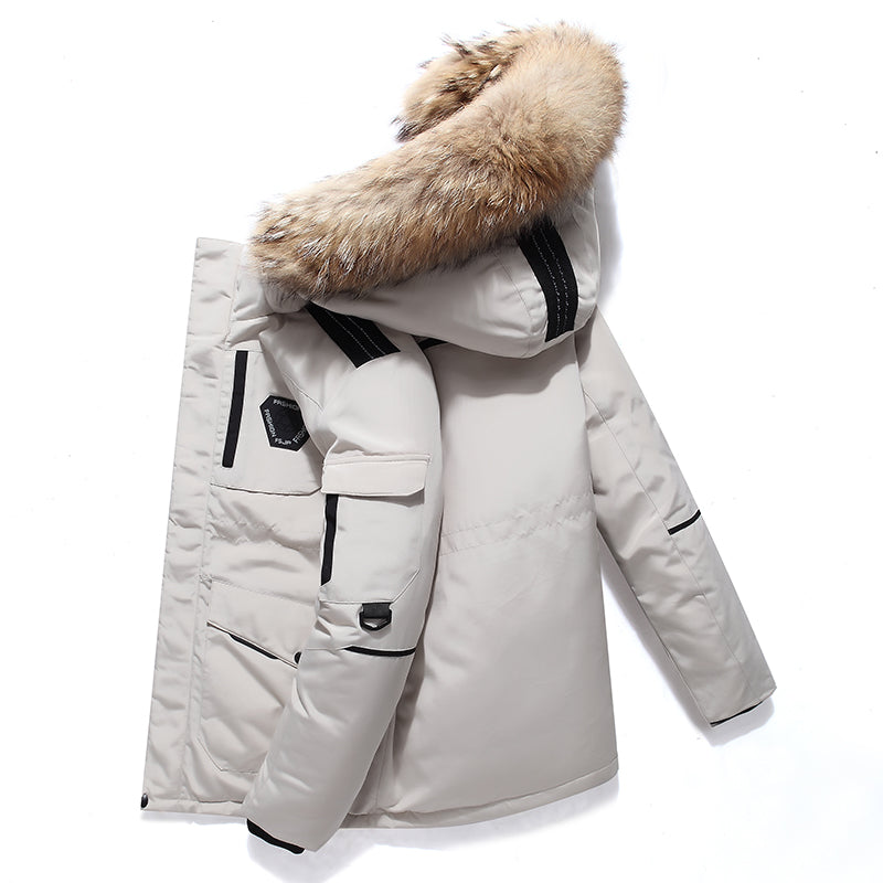 Herren Winterjacke mit Kapuze in weiß, Warm und elegant