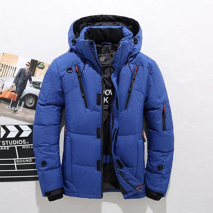 Herren Winterjacke mit Kapuze in blau, Warme Skijacke