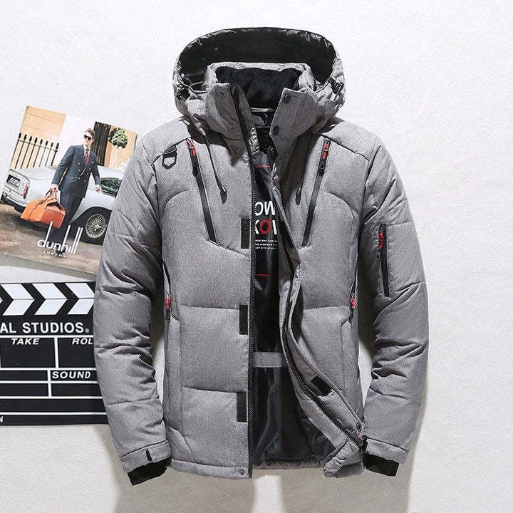 Herren Winterjacke mit Kapuze in grau, Warme Skijacke