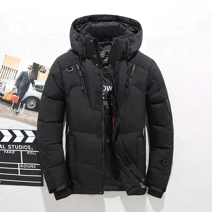 Herren Winterjacke mit Kapuze in schwarz, Warme Skijacke