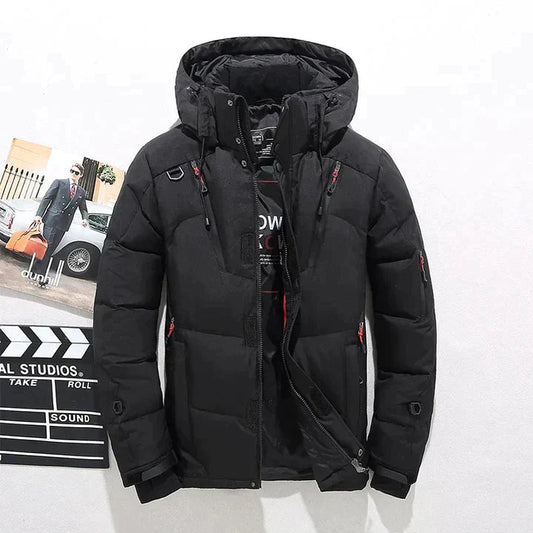 Herren Winterjacke mit Kapuze in schwarz, Warme Skijacke
