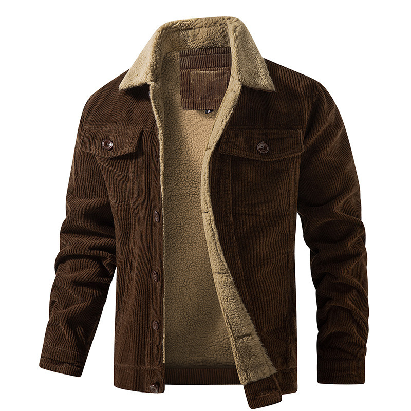 Herren Winterjacke mit Plüschfutter - Warme Casual Jacke - Braun