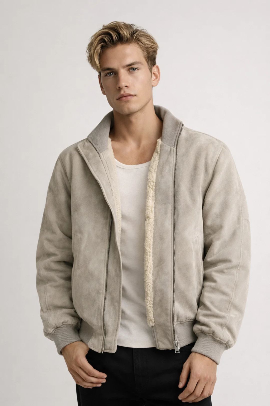 Herren Winterjacke mit Reißverschluss - Klassischer Schnitt - Beige