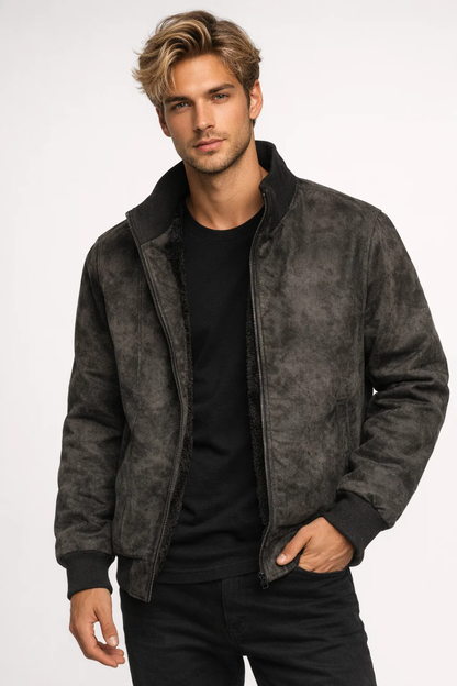 Herren Winterjacke mit Reißverschluss - Klassischer Schnitt - Schwarz
