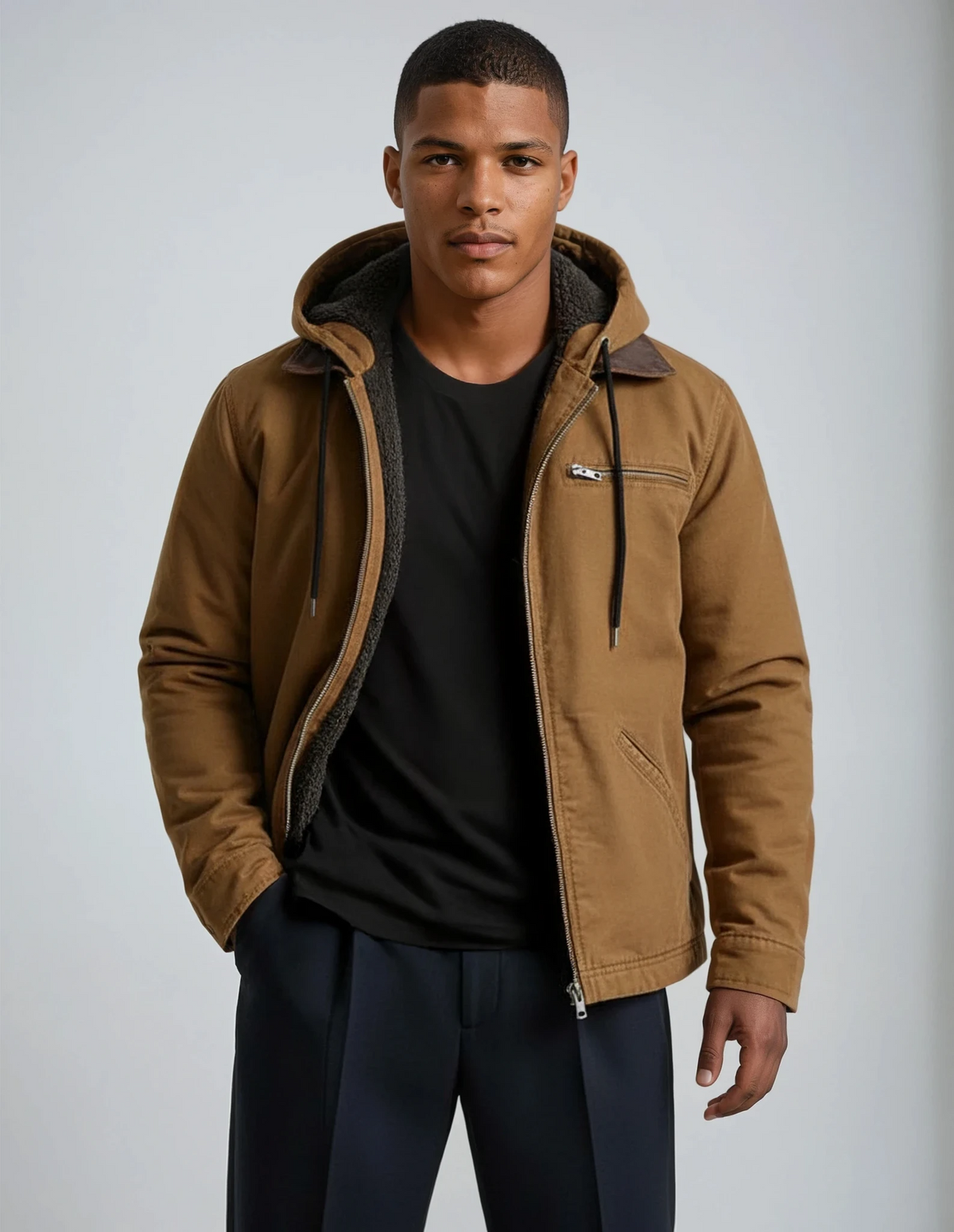 Herren Winterjacke mit Wattierung in braun, Klassischer Schnitt