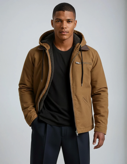 Herren Winterjacke mit Wattierung in braun, Klassischer Schnitt