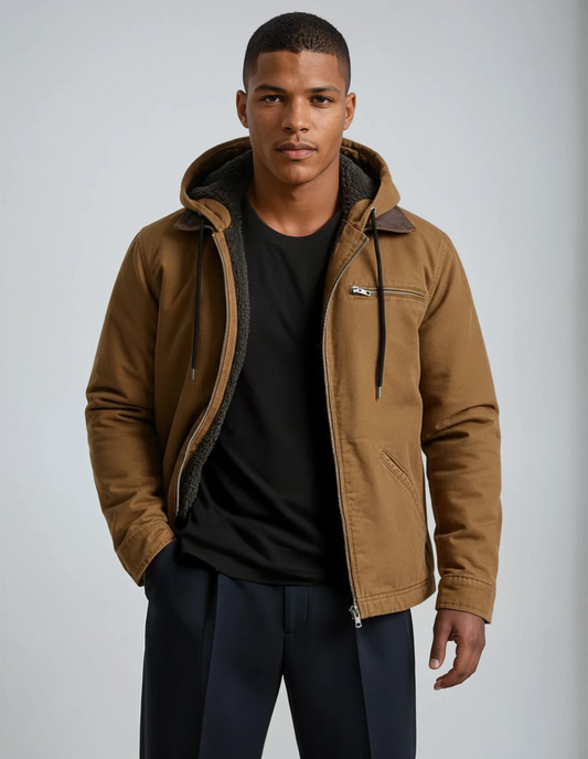 Herren Winterjacke mit Wattierung in braun, Klassischer Schnitt