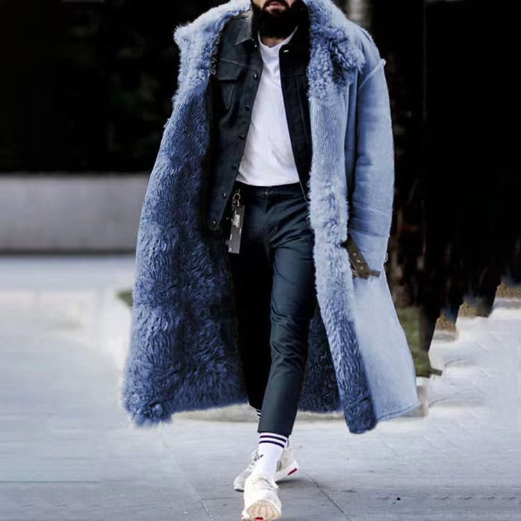 Herren Wintermantel Faux Fur - Klassischer Overcoat - Blau
