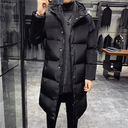 Herren Winterparka mit Kapuze - Lange Steppjacke mit Knopfverschluss - Schwarz 2